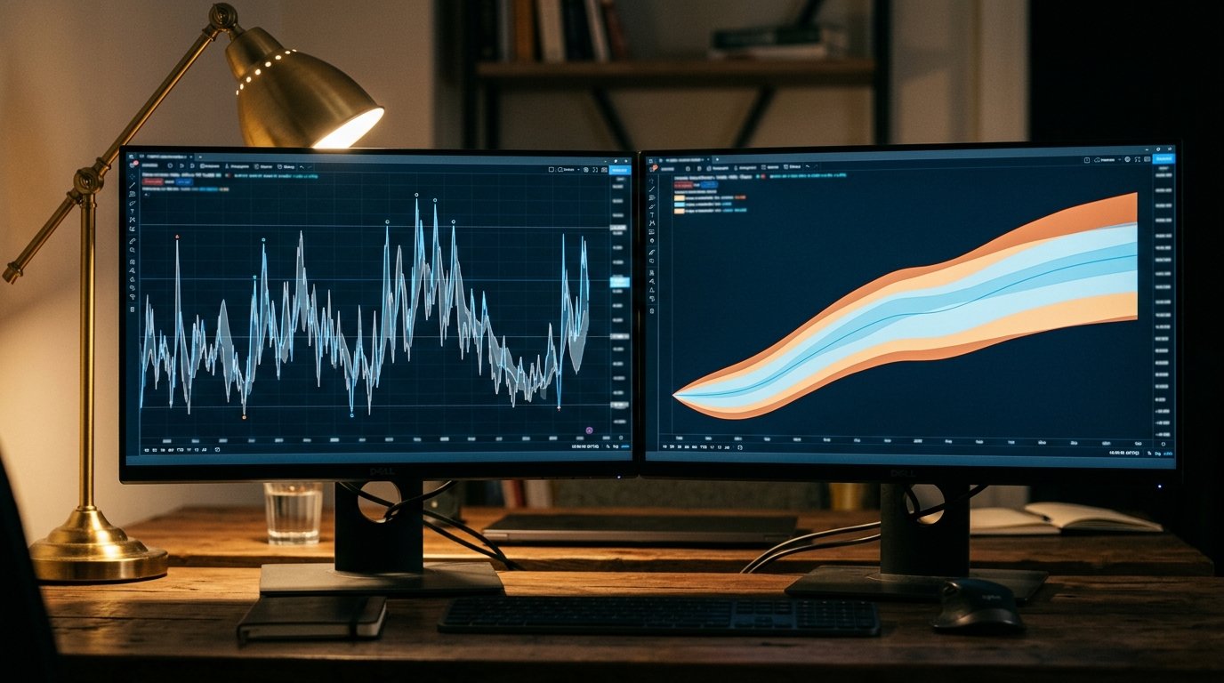 ATR versus forecast range Trader comparing a trailing ATR chart to a forecast range for forex volatility position sizing