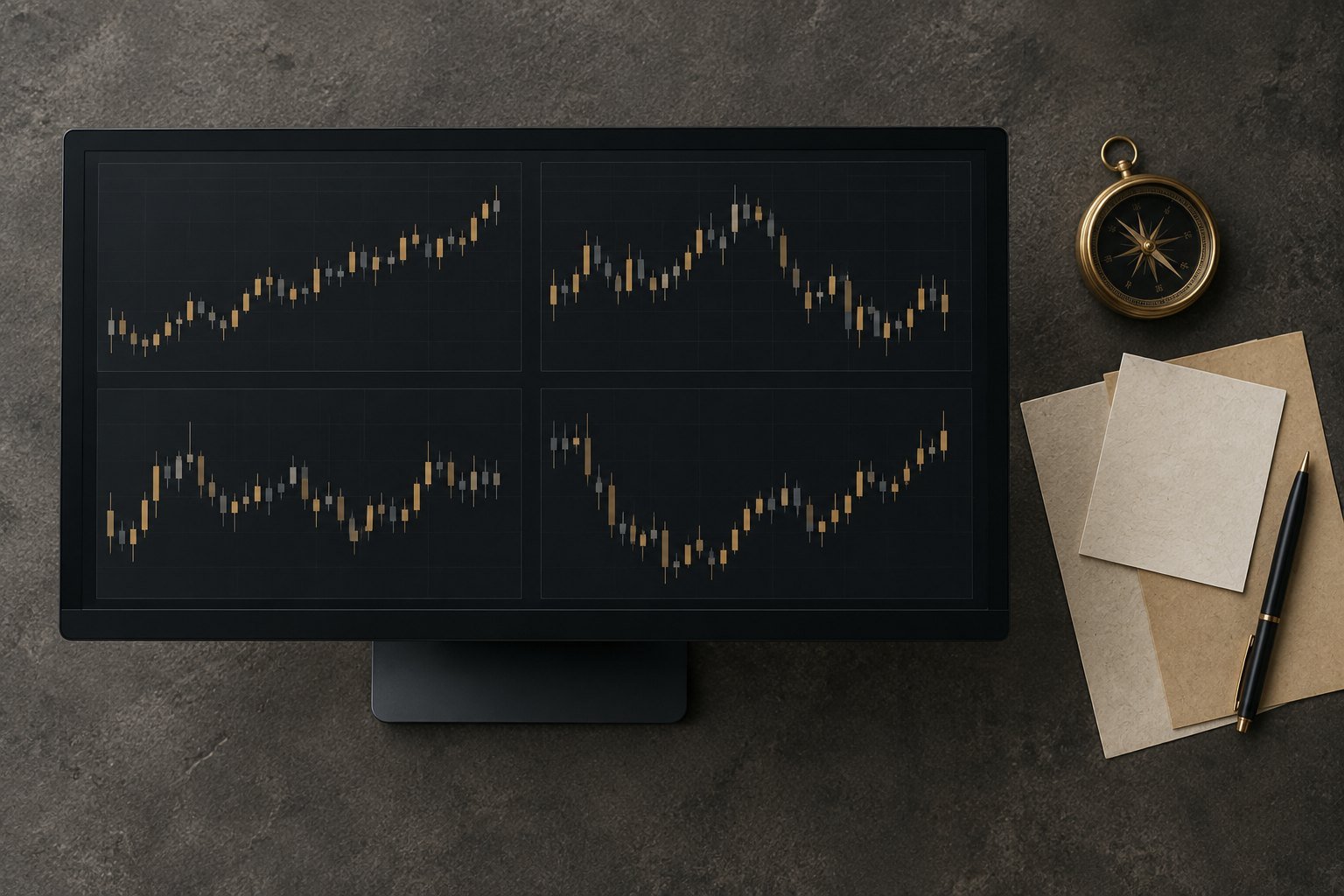 Four Forecast Horizons Abstract gold price prediction 2026 workflow with four OHLC timeframe panels